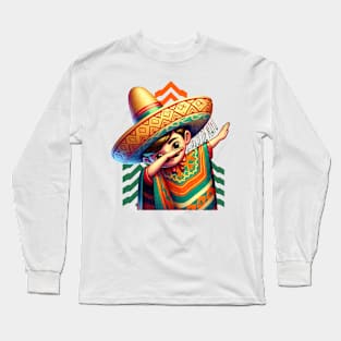 Mexican Boy Dabbing Poncho Cinco de Mayo Long Sleeve T-Shirt